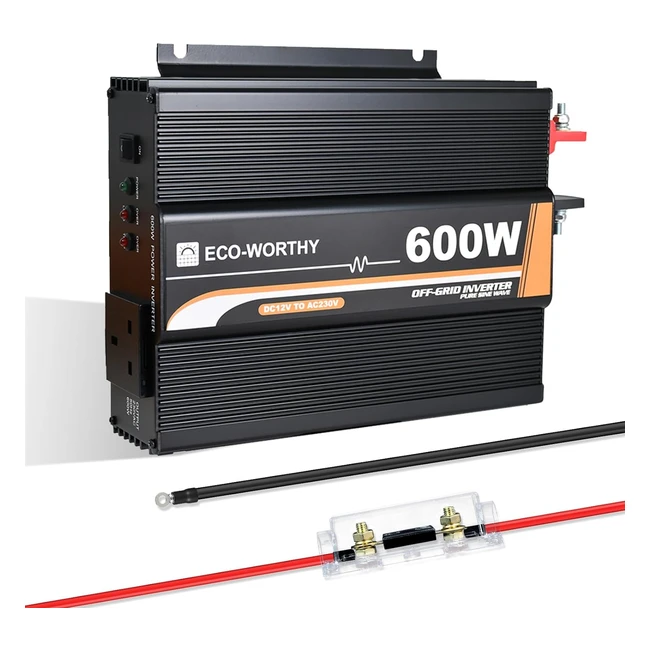 ECOWORTHY Pure Sine Wave Offgrid Inverter 600W DC 12V to AC 230V - Efficient & Powerful