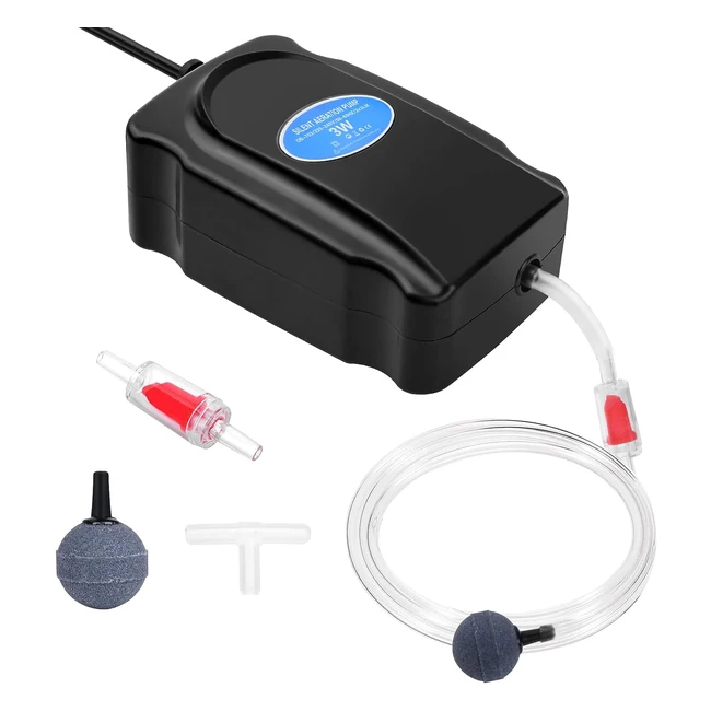 Ossigenatore per Acquario Flintronic, Pompa ad Aria Regolabile Ultrasilenziosa con Tubo in Silicone, Valvola di Ritegno e Raccordo a T - 5300l