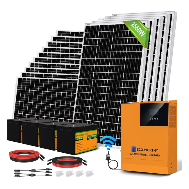 ECOWORTHY 10kWhday Solar Power System 2550W Off-Grid Kit  HomeShed  15pcs 17