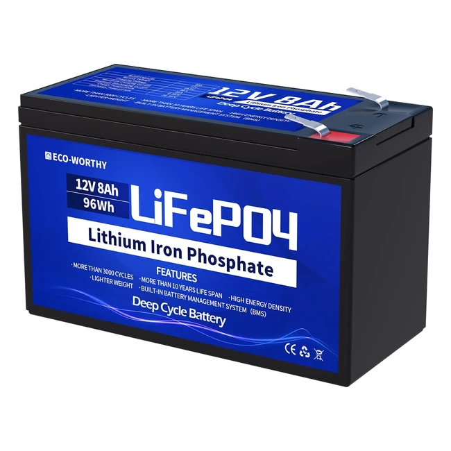 ECOWORTHY 12V 8Ah Rechargeable LiFePO4 Lithium Iron Phosphate Battery  Over 300