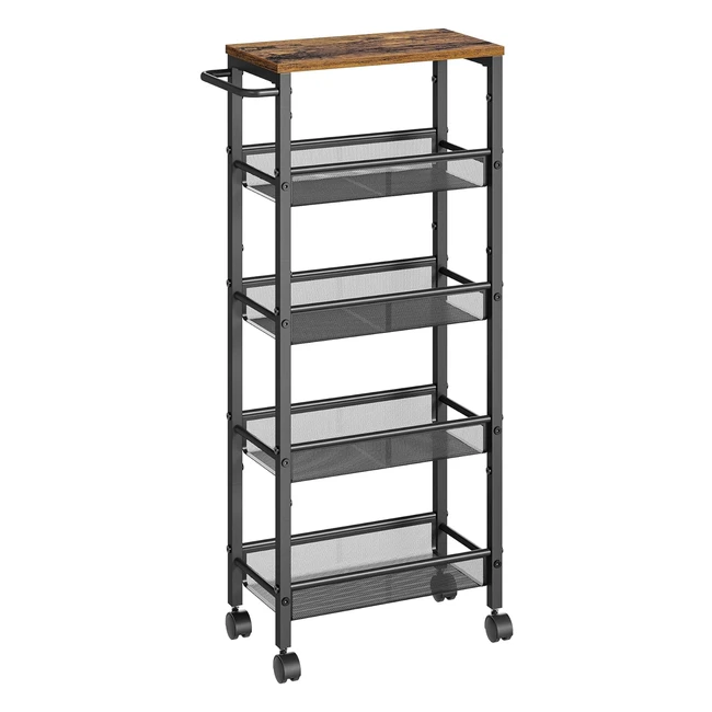 Carrello Cucina Salvaspazio VASAGLE con 5 Ripiani, Ruote e Maniglia - Marrone Vintage e Nero LRC035B01