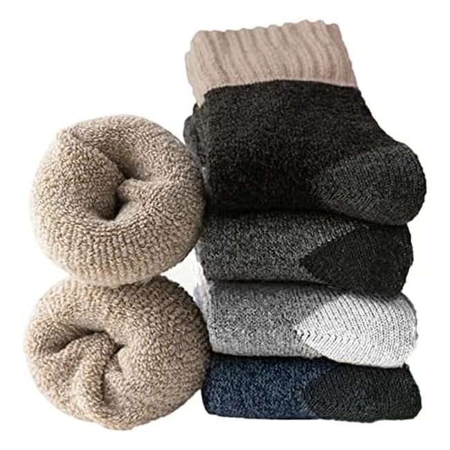 Chaussettes thermiques pour hommes Josnown - 5 paires chaudes d'hiver en laine avec semelle en éponge douce - Taille 37-44
