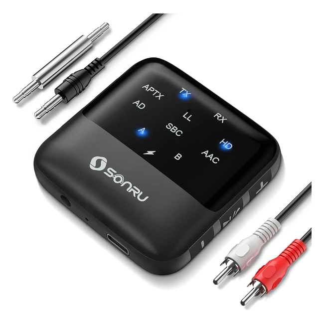 Sonru Bluetooth 52 Transmitter Receiver 2 in 1 - Dual Connection Wireless Audio 