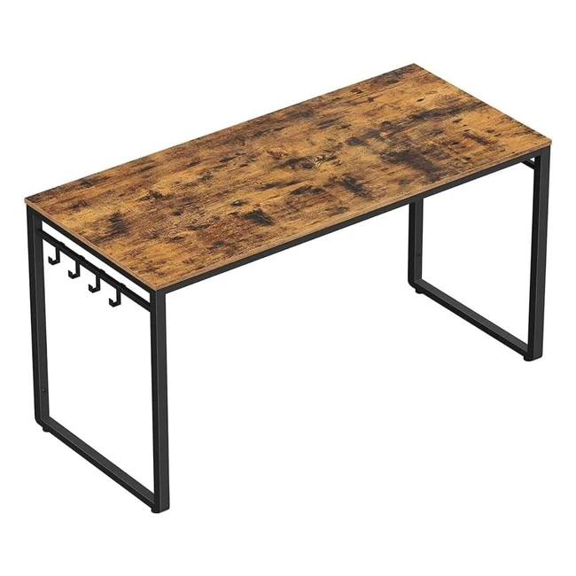 VASAGLE Computer Desk with 8 Hooks - Industrial Design - Rustic Brown and Black