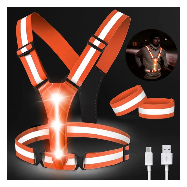 Gilet réfléchissant running LED rechargeable - Visibilité nocturne jusqu'à 350m