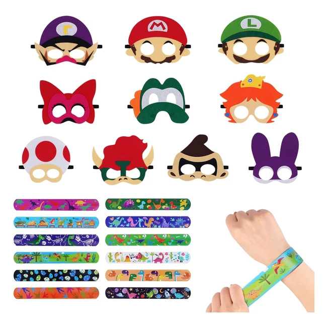 Aomig Mario Masks & Slap Bands for Kids - Mario Cartoon Masks & Snap Bracelets - Party Favors for Boys & Girls