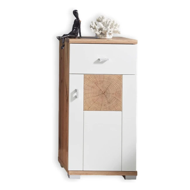 Spalt Badezimmer Kommode Wildeiche Look matt weiß 38x80x30cm - viel Stauraum