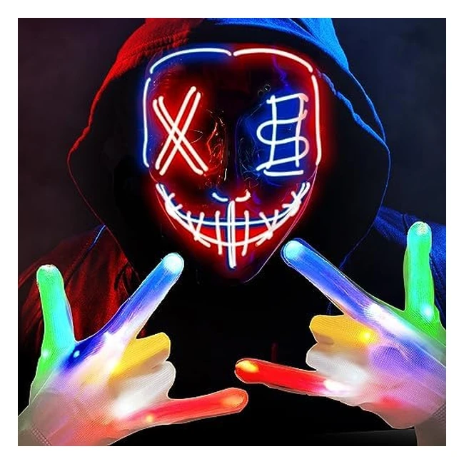 Vazillio LED Halloween Mask - Scary Masks for Adults - 3 Lighting Modes - Cospla