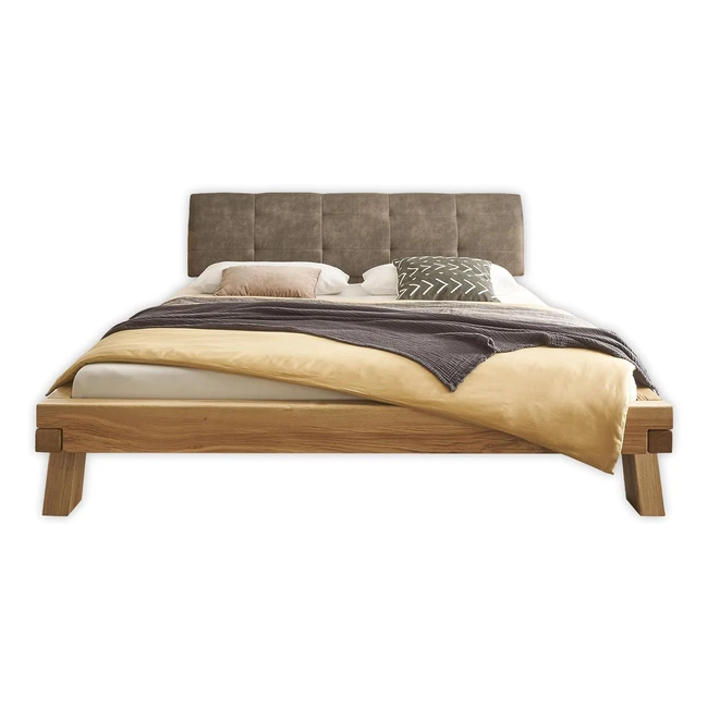 Modernes Massivholzbett 180x200 komfortables Balkenbett mit gepolstertem Kopfte