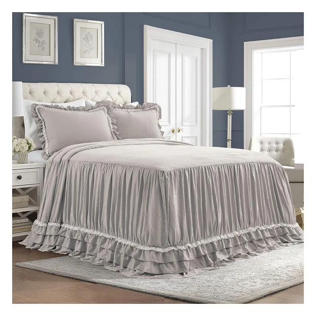 Lush Decor Ella Vintage Chic Ruffle Lace Bedspread - Light Gray - Lightweight 3 