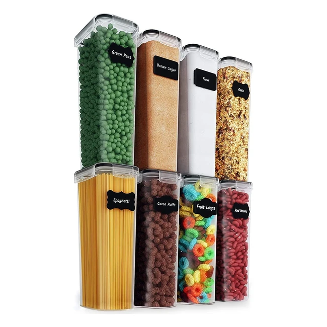 Chefs Path Kitchen Storage Box Set of 8 - Hermetic Food Storage Jars - Spaghetti Pasta Flour Cereal Pet Food Storage - BPA Free - 28L