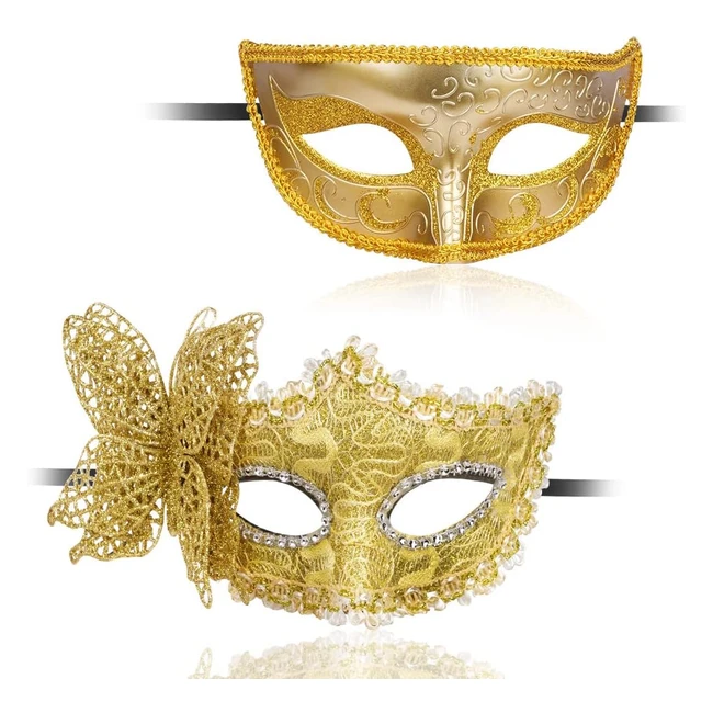 Aomig Couple Masquerade Masks - Venetian Party Eye Mask - Halloween Costume - Mardi Gras Mask - Women and Men