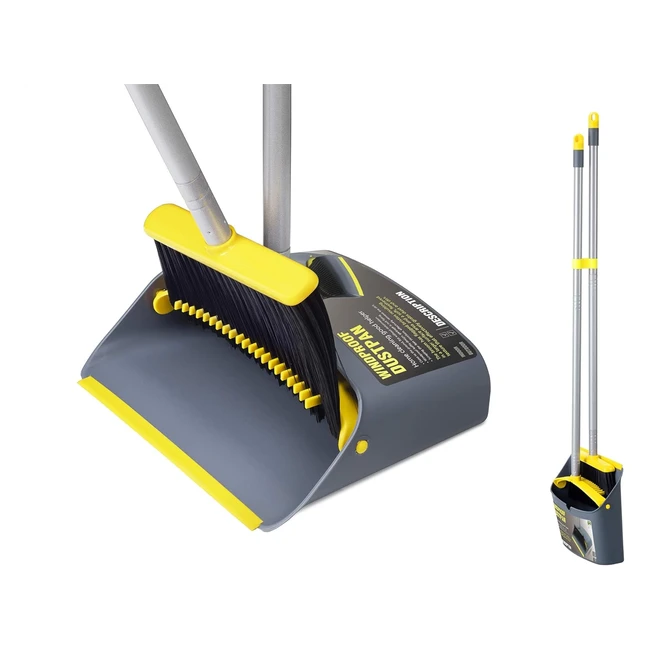 54-Inch Long Handle Broom and Dustpan Set for Household Cleaning - Yellow/Dark Grey