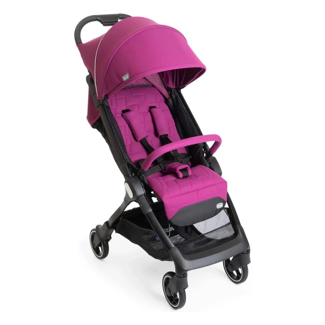 Poussette de voyage Chicco We - Ultra légère et pliable - 0 mois à 22 kg - Inclinable - Bretelles rembourrées - Fermeture compacte - Housse et protection pluie - Cyclamen