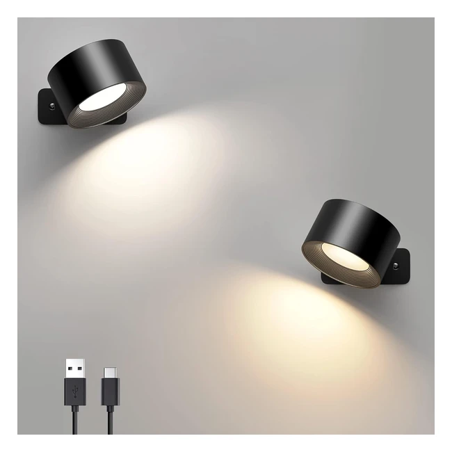 Applique murale LED avec chargeur USB - Contrôle tactile - 3 niveaux de luminosité - 3 températures - Lampe de chevet pour chambre à coucher