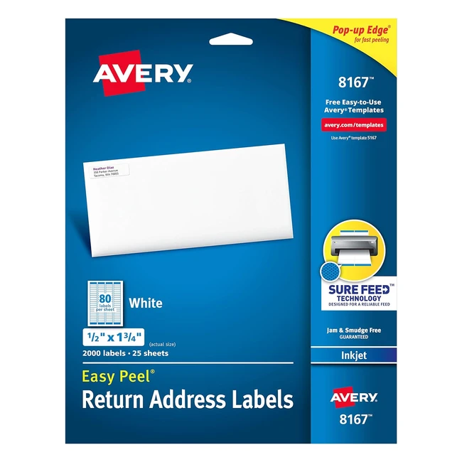 Avery Easy Peel Return Address Labels 8167 - 2000 Pack