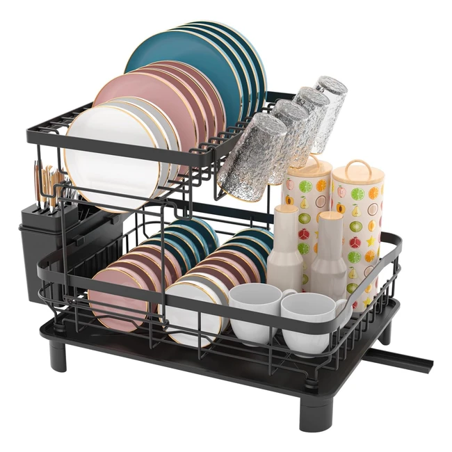 Égouttoir vaisselle double couche avec plaque de drainage et buse rotative 360 en acier inoxydable