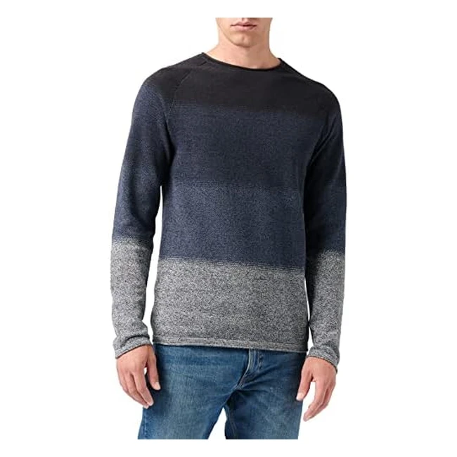 Suéter Jack & Jones Hombre JJEHILL NOOS - Azul Marino - Detalles Gradiente - Talla XXL