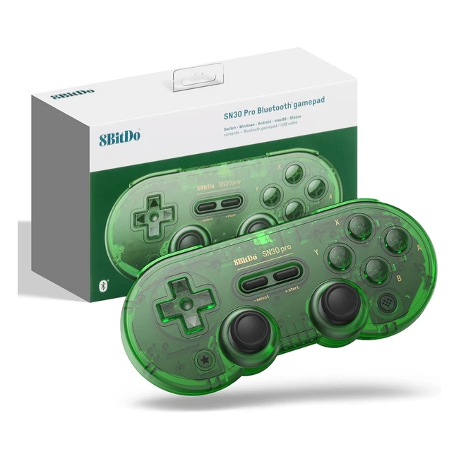 Controller di gioco Bluetooth 8bitdo SN30 Pro per Switch PC - Gamepad wireless compatibile con Windows Android MacOS - Verde Trasparente