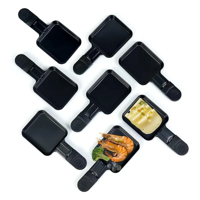 Coupelle Raclette Polon - Grill Accessoires - Revêtement Antiadhésif - 8 Plats - Noir