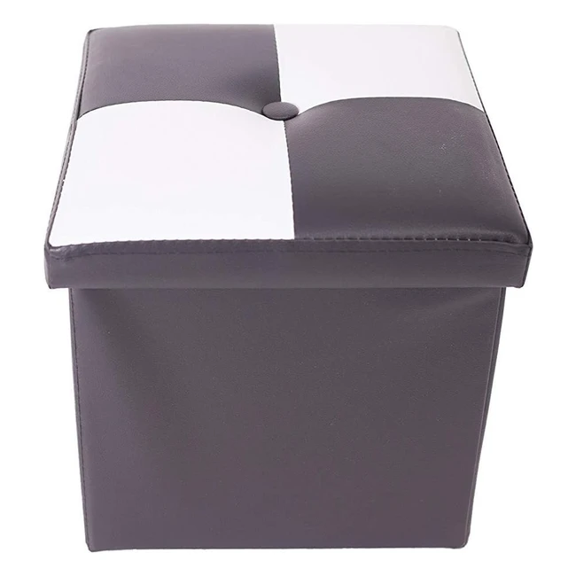 Puff de Almacenaje Negro/Blanco en Cuero Sintético - Medidas 30x30x30cm - RE4899