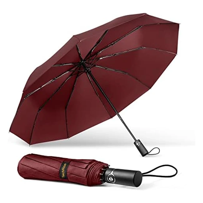 Techrise Large Windproof Umbrella - Compact Travel Folding Umbrella - 10 Ribs - Auto Open/Close - Rain Proof