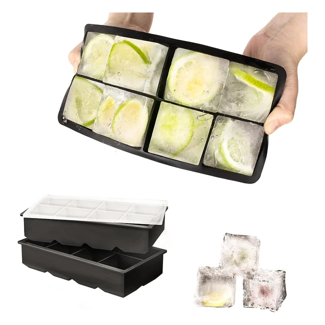 Set 2 Stampi Cubetti Ghiaccio Silicone 8 Scomparti 5cm - Senza BPA