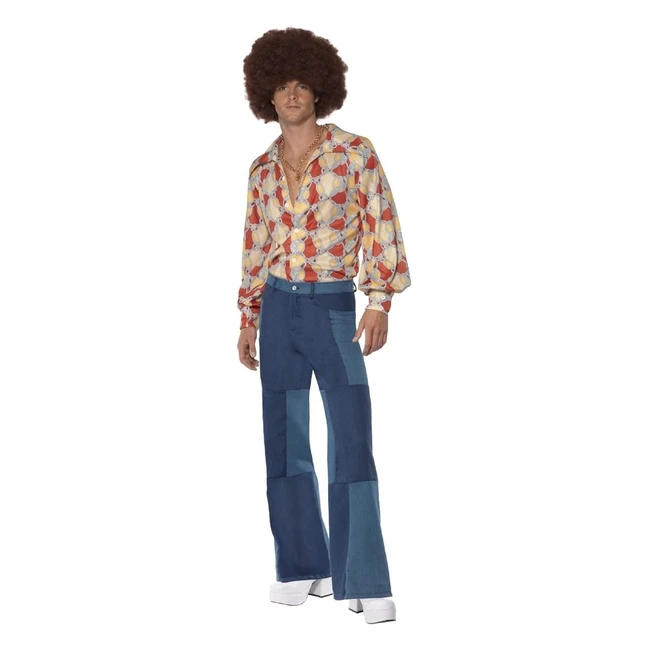 Costume Retro Anni 70 XL - Blu, Camicia e Pantaloni in Denim Patchwork - Ref. 4648