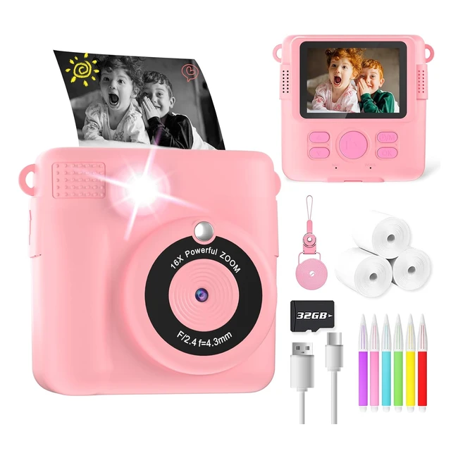 Yorkoo Kids Camera for Girls - Instant Camera for Kids - 1080p HD Digital Camera - Creative Toys for Children - Age 4-10 - Pink