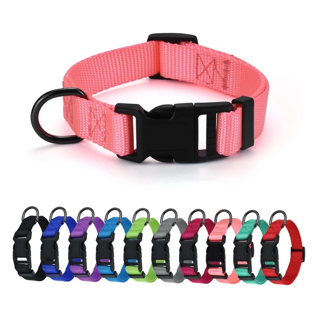 Audwud Thick Nylon Collar - Classic Adjustable Dog Collar - Multiple Colors - Small/Medium/Large Dogs - 4 Sizes