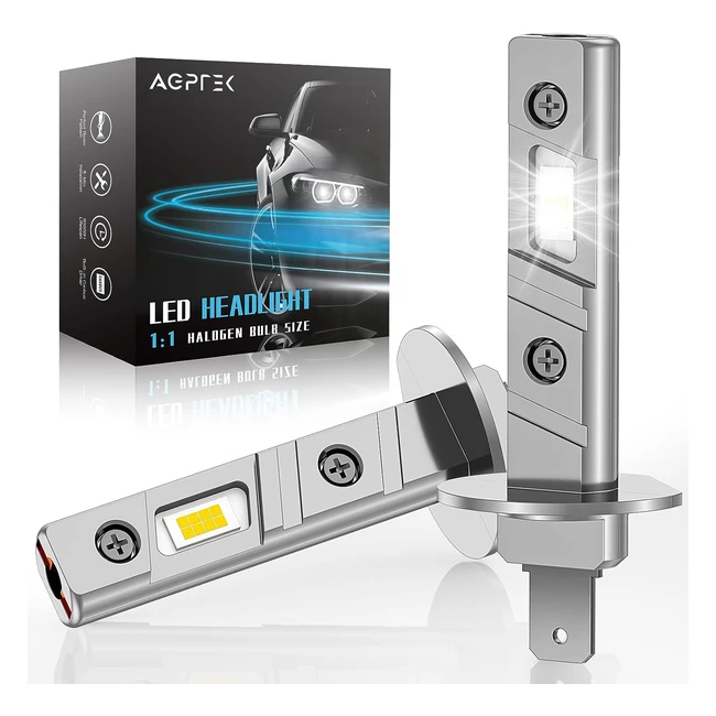 Lampadine LED AGPTEK H1 60W 16000lm 6500K CSP Chip Auto Faro Sostituzione Alogena Bianco Freddo Impermeabile IP68 2pcs