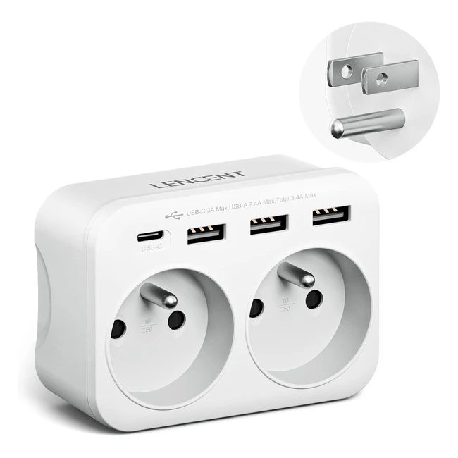 Adaptateur prise USA/Américaine/Française avec 3 ports USB et 1 port USB-C - Lencent
