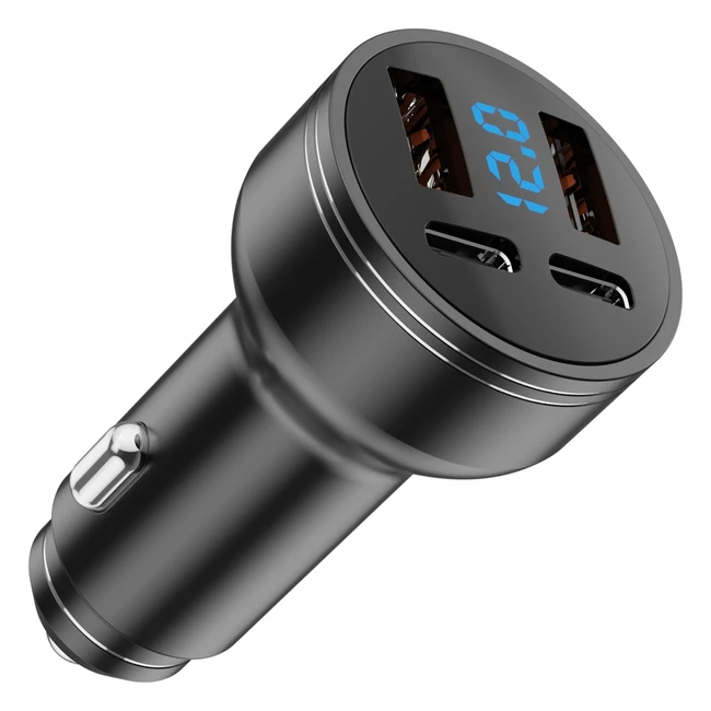 Caricabatteria Auto USB C 126W - Ricarica Veloce per iOS Android - Adattatore 4 Porte - Voltmetro LED