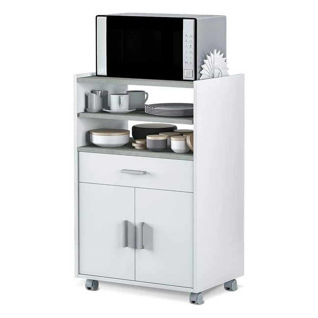 Mueble auxiliar cocina microondas, blanco artik y cemento, 59x92x40cm