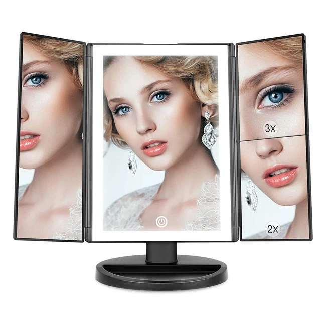 Weily Lighted Vanity Makeup Mirror 1x2x3x Magnification Trifold  36 LED Lights 