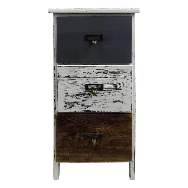 Rebecca Mobili Nachttisch Sideboard, Vintagestil, 3 Schubladen, Holz, Weiß Grau Braun, 58x28x28 cm, Art. RE6496