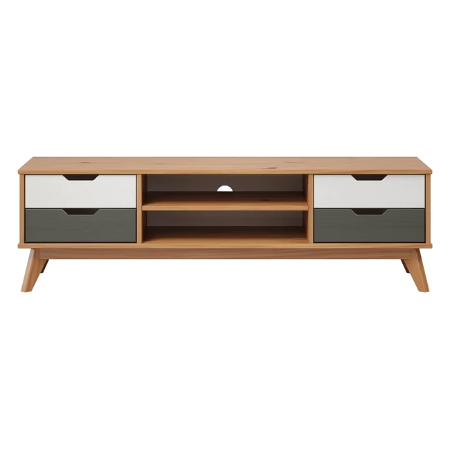 Interfurn TV Lowboard aus massiver Kiefer, Honiggrau-Weiß, 140 x 42 x 40 cm