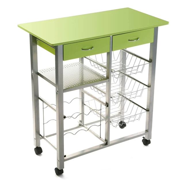 Carro de cocina Versa Leicester con ruedas y organizadores - Verde