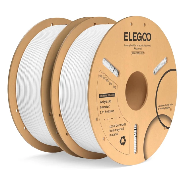 ELEGOO PLA Filament 175mm White 2kg - Tougher, Stronger, and More Accurate - 2 Pack