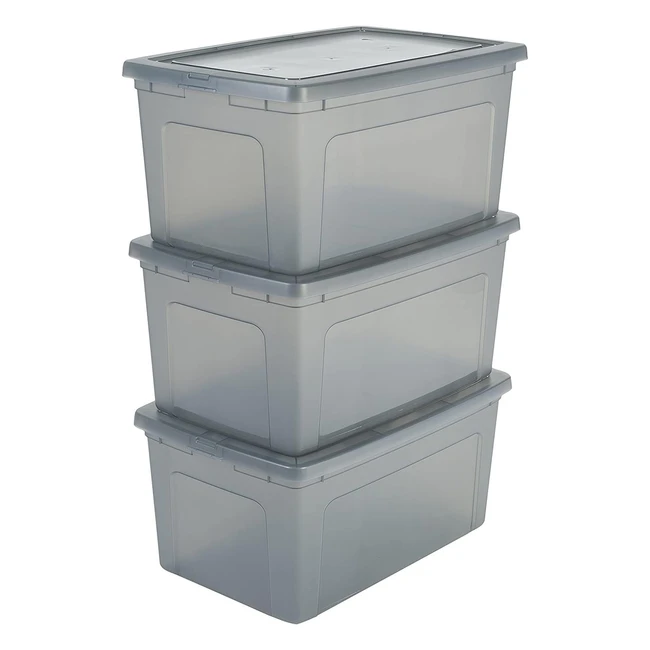 Iris Ohyama Plastic Storage Boxes - Set of 3 50L Nestable  Stackable - BPA-Fr