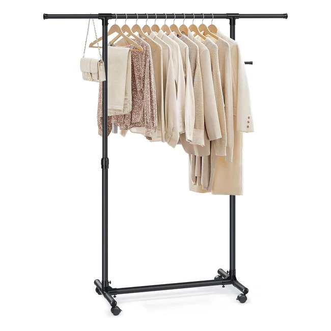 Songmics LLR001B01 Kleiderständer auf Rollen, höhenverstellbar 97-165 cm, erweiterbar, mit Haken, schwarz