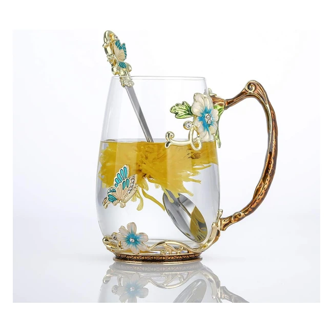 Handmade Enamel Butterfly Flower Glass Coffee Mug - Luka Tech - Best Birthday Gift - #TeaLovers