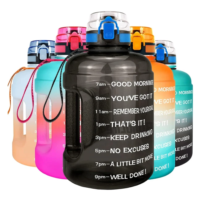 Buildlife Water Bottle with Time Markings - 22L BPA Free - Leak Proof Flip Cap - Large Capacity - Outdoor - Black