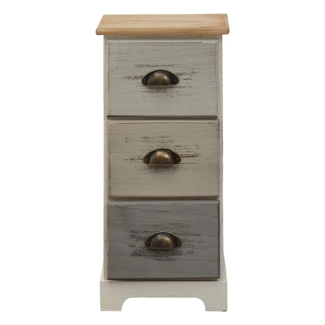 Rebecca Mobili Kommode - Vintage Holzschrank, 3 Schubladen, Weiß/Beige/Grau, 62x29x25cm