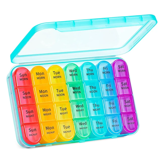 Pill Box 4 Times a Day | 7 Days Pill Organiser Box | 28 Compartments | Weekly Pill Case | Cyan