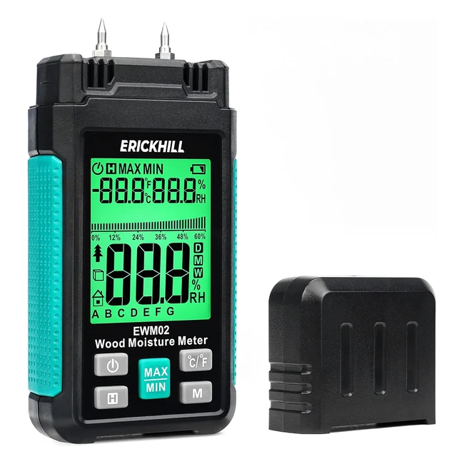 Testeur d'humidité Erickhill EWM02 - Mesure précise - Écran LCD 2.25 pouces - 7 modes - Rétroéclairage 3 couleurs
