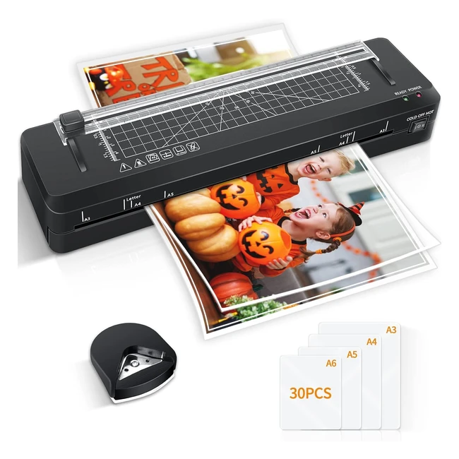 Plastifieuse A3 Rapide 5 en 1 - 30 Feuilles de Plastification - Coupe-Papier - Bureau et Maison