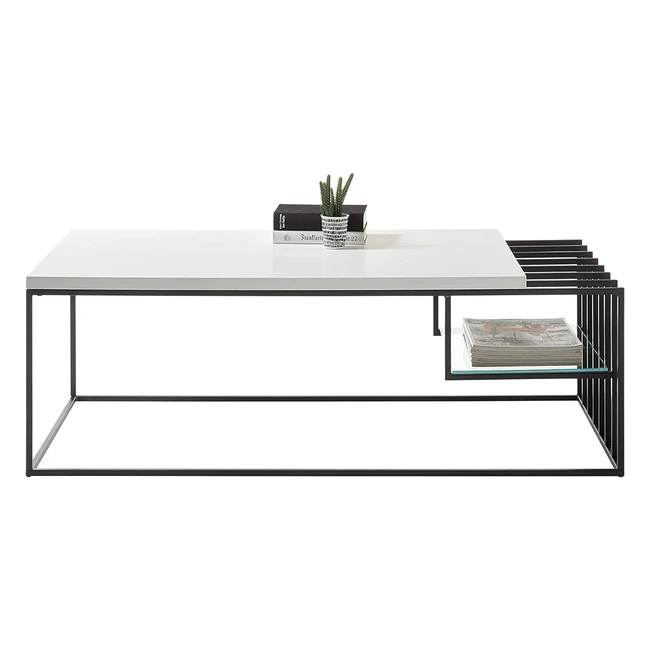 Robas Lund Couchtisch weiß matt lackiert, Metallgestell schwarz, BxHxT 120x40x60 cm