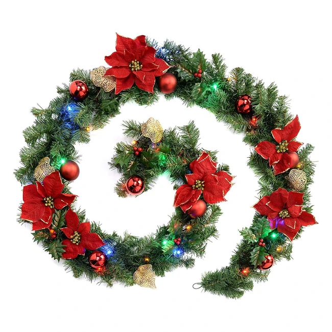 WerChristmas PreLit Decorated Garland 9ft RedGold  40 LED Lights