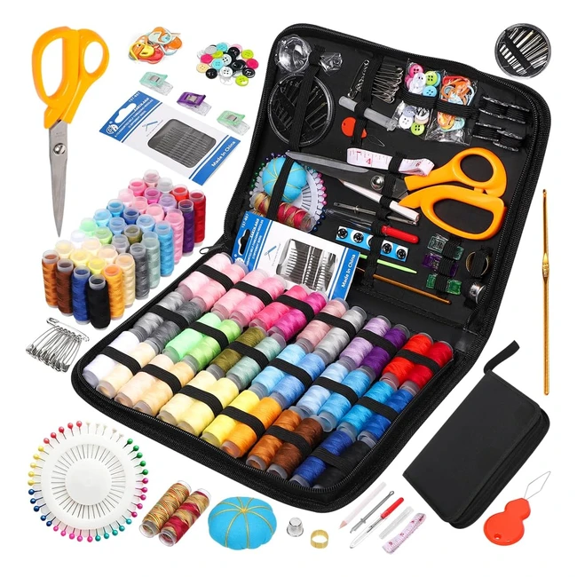 Juning Sewing Kit with Case - Essential Supplies for Home, Travel, and Emergencies - Includes Spools of Thread, Needles, Scissors, and More
